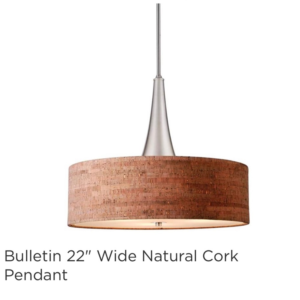 KENROY HOME Bulletin 3- Light Pendant with Natural Cork Shade *NIB*
